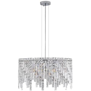 9-light Silver Macrame Crystal Round Chandelier for Living Room and Kitchen Island with No Bulbs Included