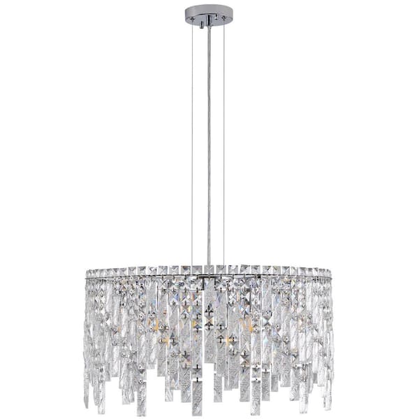 HKMGT 9-light Silver Macrame Crystal Round Chandelier for Living Room and Kitchen Island with No Bulbs Included