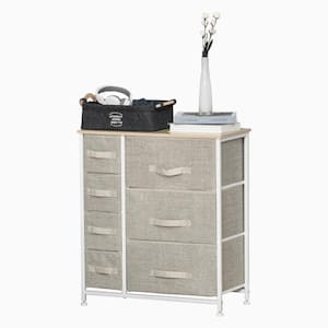 White/Grey 7-Drawer Storage Organizer Cabinet with Fabric Bins
