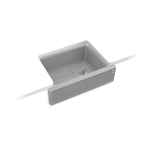 KOHLER Cairn Matte Grey Solid Surface 29.6875 in. Single Bowl Undermount Kitchen Sink