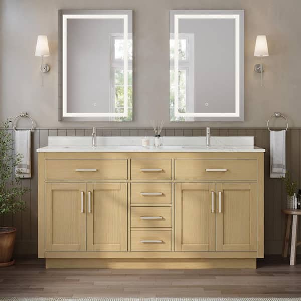 Beckett TK 66 in. Double Freestanding Rift Oak Bath Vanity with Giotto Quartz Top