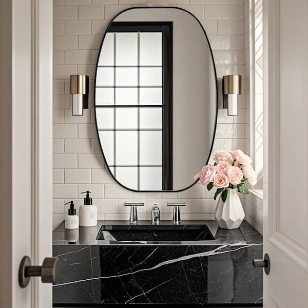 30 in. W x 40 in. H Black Oval Wall Mounted Aluminum Alloy Bathroom Mirror Decorative Mirror