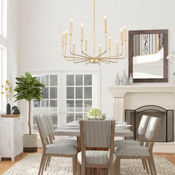12-Light Spray Gold Candlestick Hanging Island Linear Chandelier Lighting for Kitchen Island