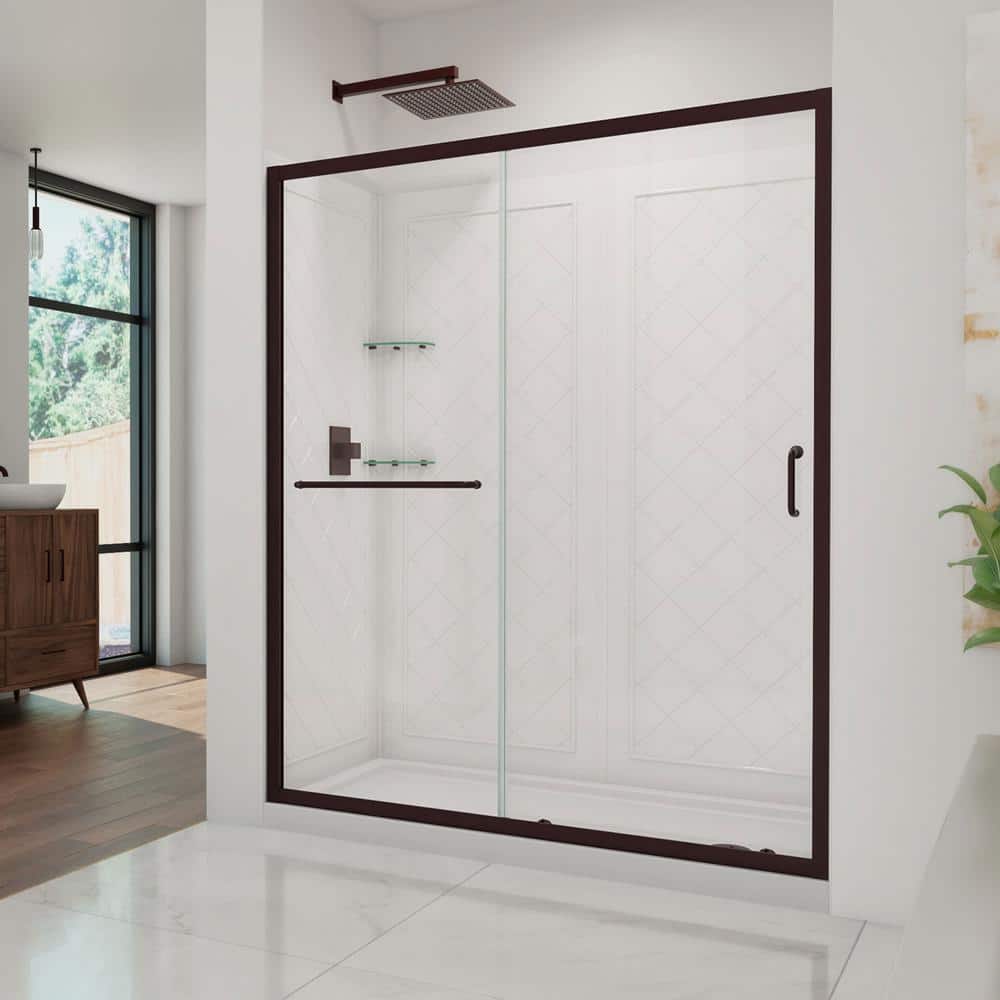 Infinity-Z Oil Rubbed Bronze 60" x 30" Sliding Shower Kit with Clear Glass