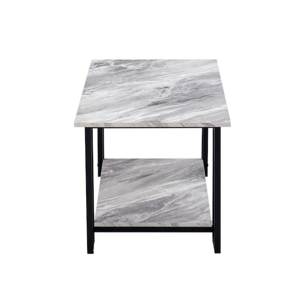 JASMODER 39.37 in. Black Rectangle Wood Cocktail Console Coffee Table for Home or Office