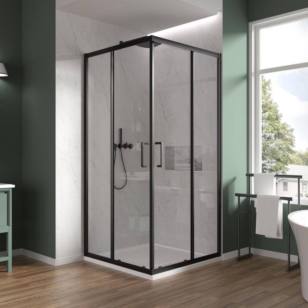 36 in. W x 72 in. H Square Double Sliding Framed Corner Shower Enclosure in Matte Black with 1/4 in. Clear Glass price history on PriceWatchPro