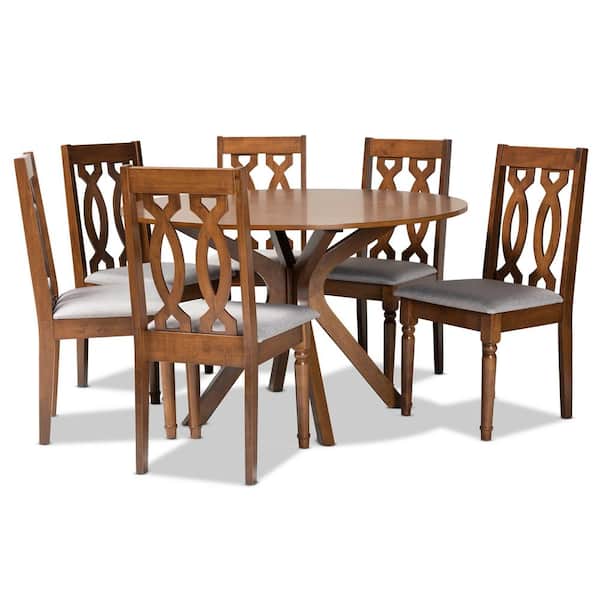 Baxton Studio Callie 7-Piece Grey and Walnut Brown Dining Set