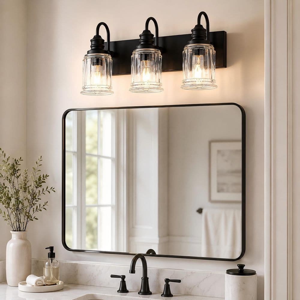 18.1 in. 3 Light Black Vanity Light with Clear Glass Shade price history on PriceWatchPro