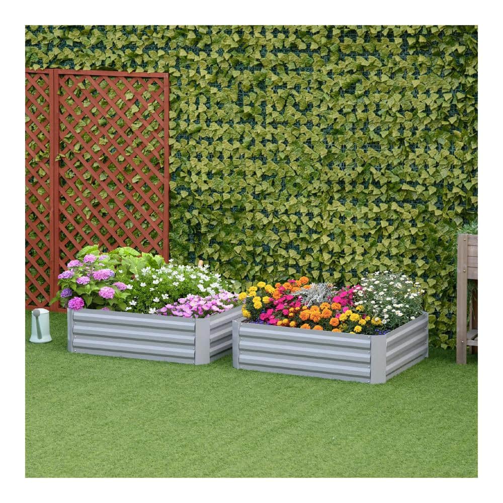 Gray Galvanized Steel Raised Garden Bed Planter Set