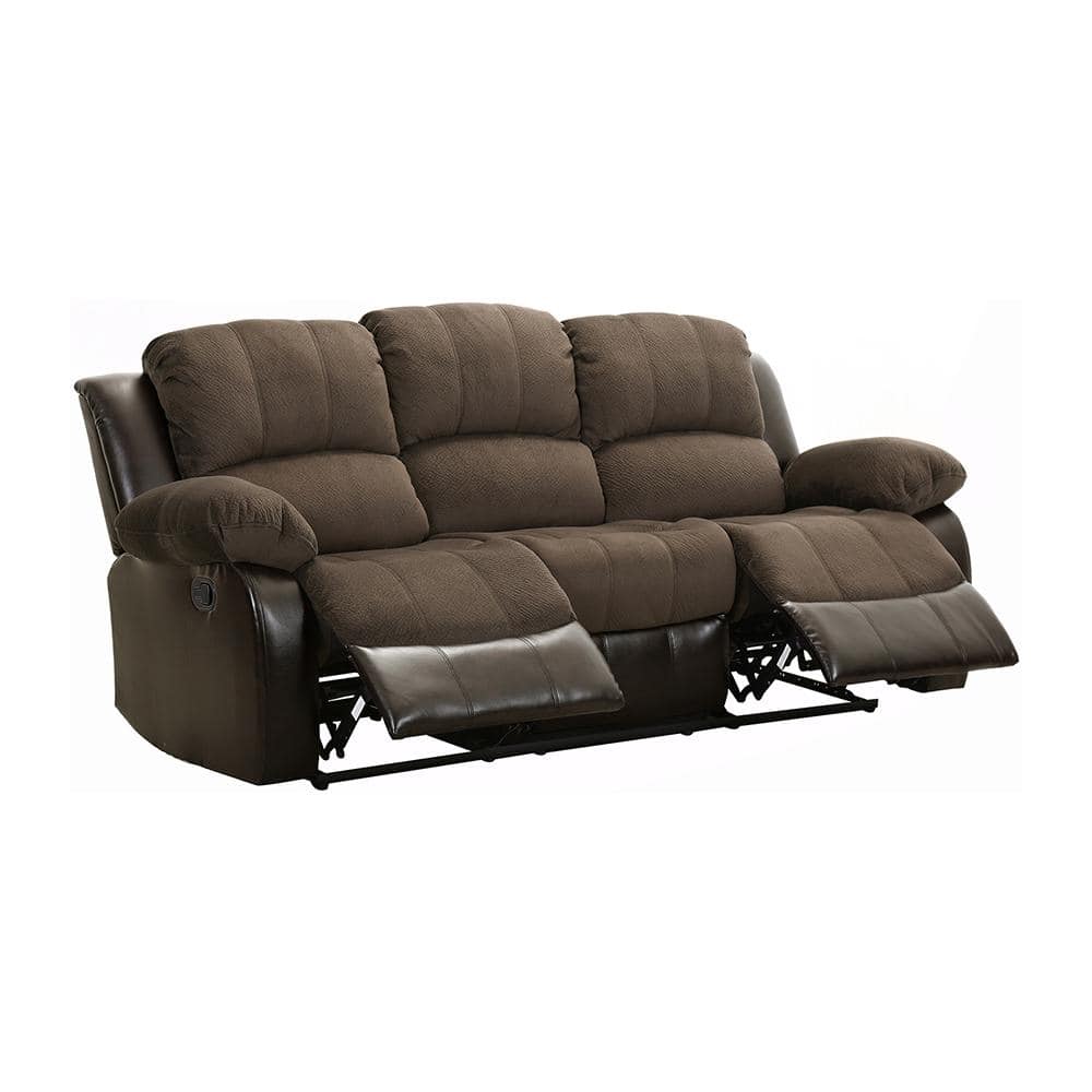 Chocolate Tufted Faux Leather Reclining Sofa with Pillow Back