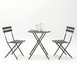 3 Pieces Gray Metal Patio Outdoor Bistro Set Balcony Metail Chair Table Set