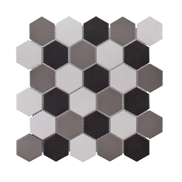 Jeffrey Court Ink Blot Gray 12.625 in. x 10.875 in. Hexagon Matte Porcelain Wall and Floor Mosaic Tile (14.30 sq. ft./Case)