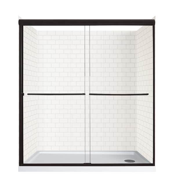 CRAFT + MAIN Cove Sliding 60 in. L x 30 in. W x 78 in. H Right Drain Alcove Shower Stall Kit in White Subway and Matte Black Hardware