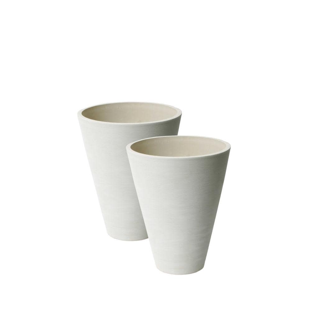 Valencia 11.4 in. Dia x 14 in. White Plastic Ribbed Round Taper Planters (2