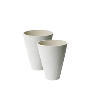 Valencia 11.4 in. Dia x 14 in. White Plastic Ribbed Round Taper Planters (2-Pack)