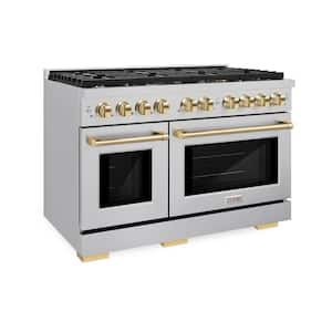 Autograph Edition 48 in. 8-Burner Freestanding Gas Range and Double Convection Oven in Stainless Steel and Polished Gold