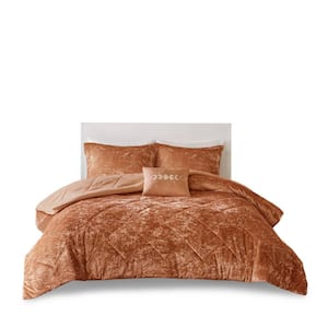 Isabel 4-Piece Rust Polyester Full/Queen Velvet Comforter Set