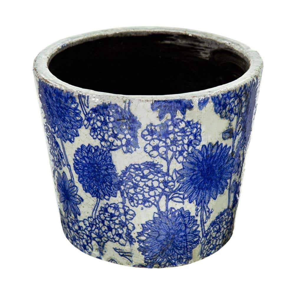 Large Blue and White Terracotta Planters Set of 4