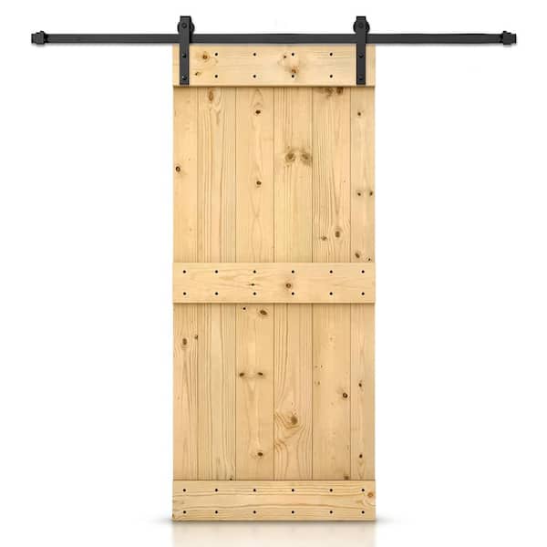 46 in. x 80 in. Mid-Bar Series Solid Core Unfinished Assembly Required Wood Interior Sliding Barn Door with Hardware Kit