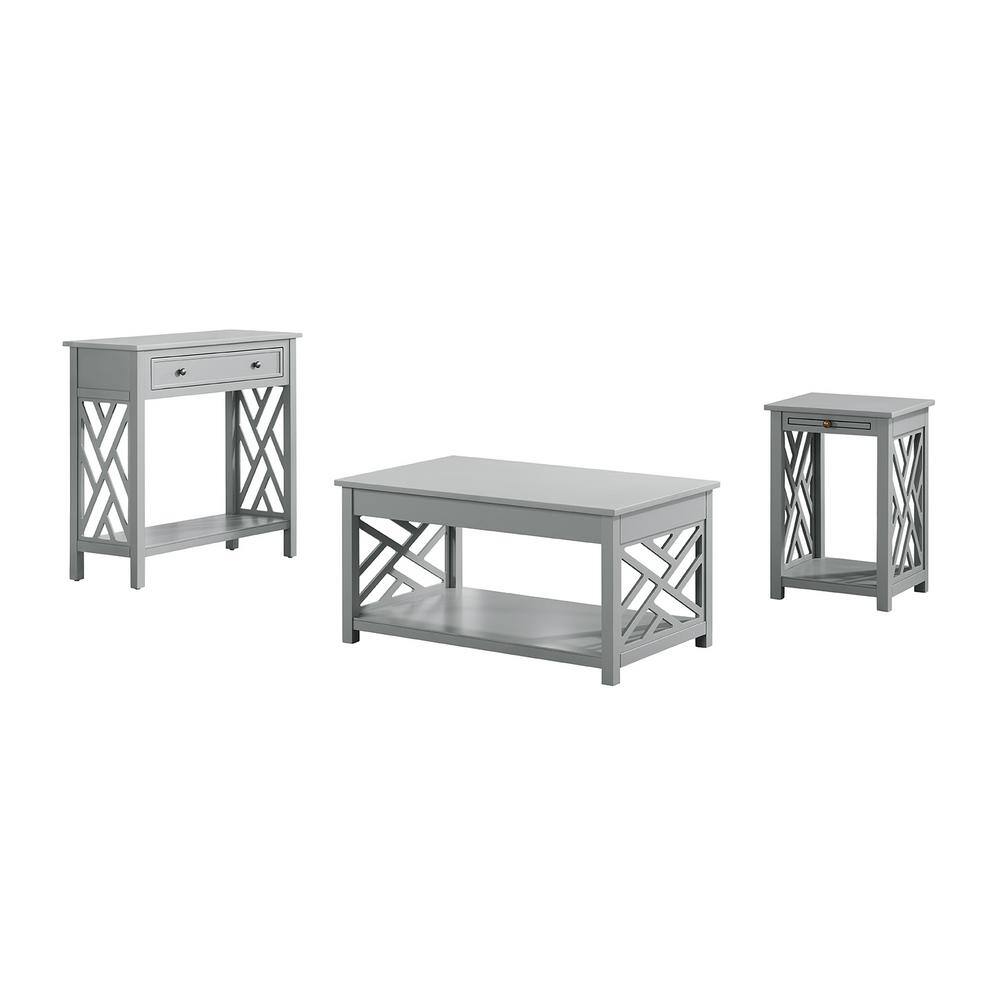 Coventry Gray Pine Wood 3-Piece Accent Table Set