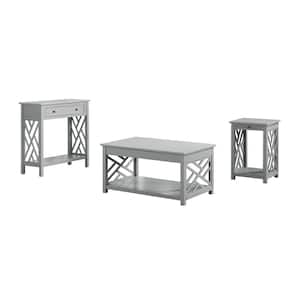 Coventry 3-Piece 36 in. Gray Medium Rectangle Wood Coffee Table Set with Drawer