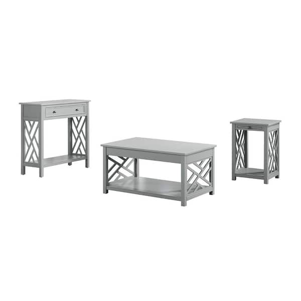 Alaterre Furniture Coventry 3-Piece 36 in. Gray Medium Rectangle Wood Coffee Table Set with Drawer