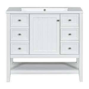 36 in. W x 18 in. D x 34.1 in. H Freestanding Bath Vanity in White with White Ceramic Top, Single Sink