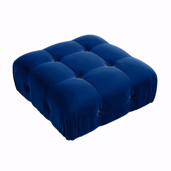 Magic Home 35 in. Modular Large Square Bench Tufted Velvet Upholstered Armless Coffee Table Ottoman Living Room Apartment Sofa,Blue