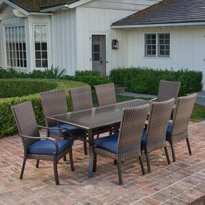 Anacortes 9-Piece Aluminum and Steel Outdoor Dining Set with Midnight Cushions