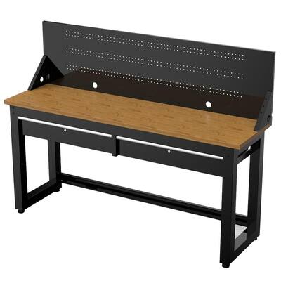 Ready-to-Assemble 72 in. Solid Wood Top 2-Drawer Workbench in Black