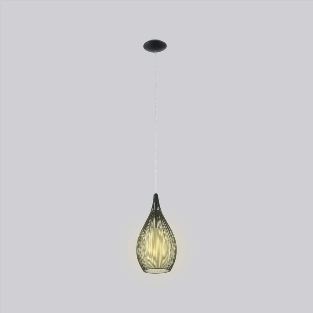Razoni 59'' Black Metal Cast Cage Mini Pendant with Opal Glass