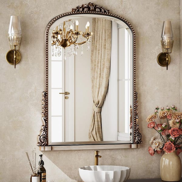 XRAMFY Antique Silver 24 in. W x 32 in. H Arched Modern Polyurethane Framed with Decoration Antique Vanity Mirror Wall Mirror