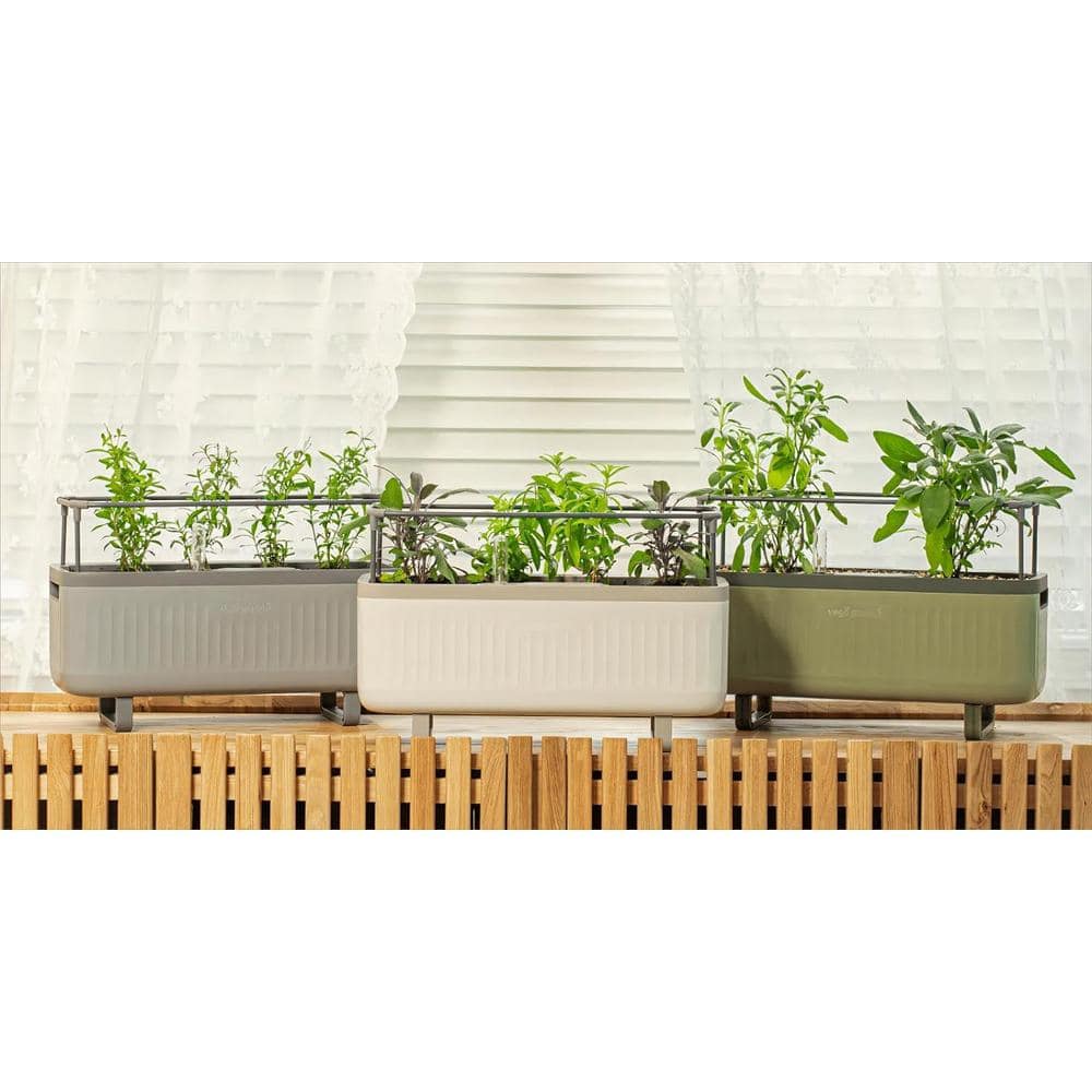 Sage Green Recycled Plastic Self-Watering Herb Planter Set with Trellis