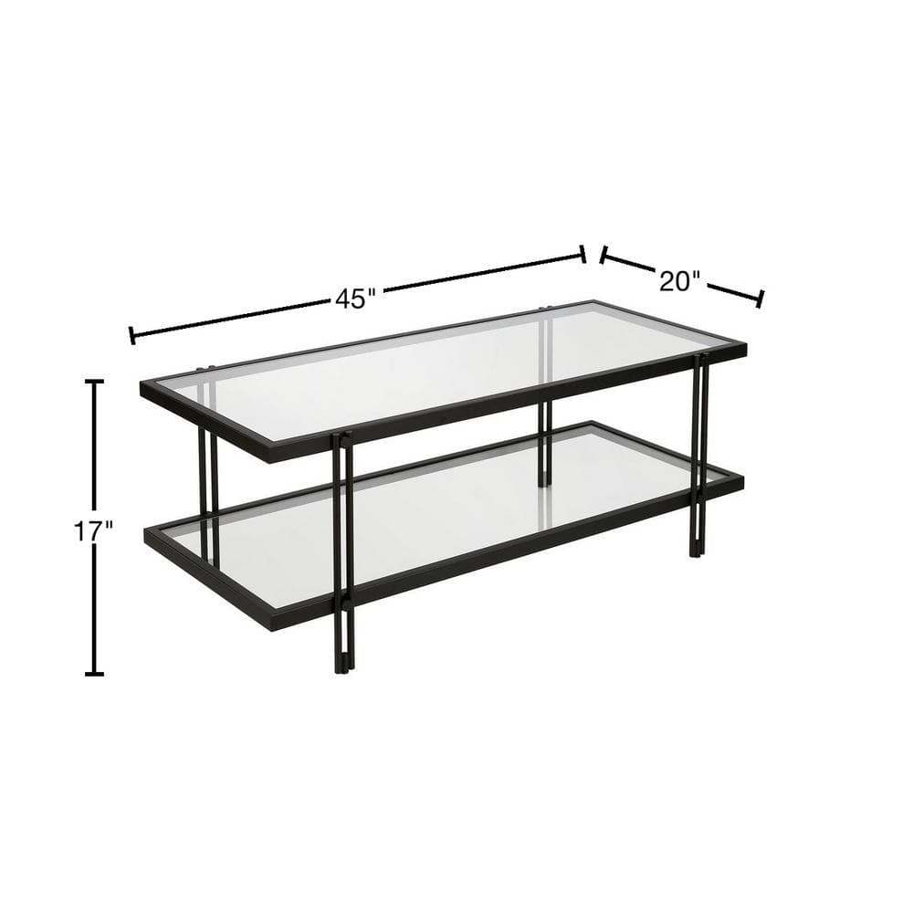 Beckham Rectangular Glass Coffee Table with Storage, Brass Finish