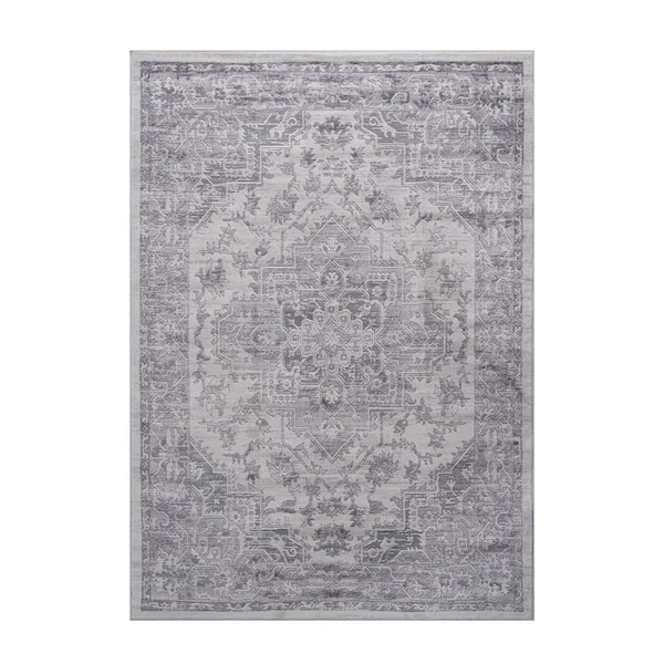 6 ft. x 7 ft. Silver Floral Washable for Bedroom, Dining Room, Living Room Area Rug