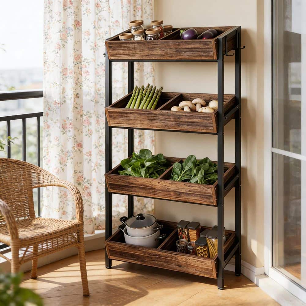 Tileon 8-Cube Wood Fruit Vegetable Storage Shelf, Kitchen Wine