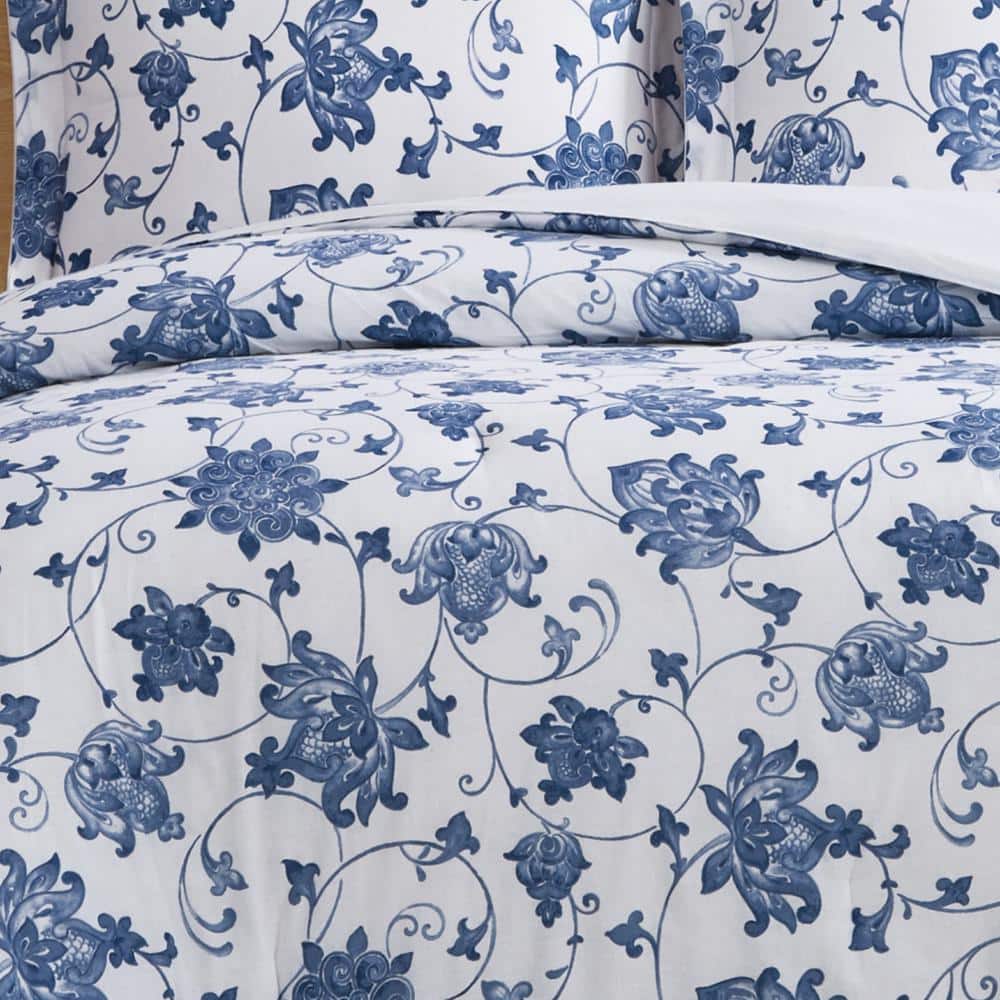King Blue and White Cotton Comforter Set