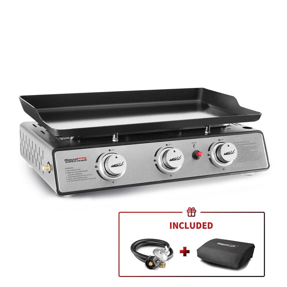 25,500 BTUs Black Royal Gourmet PD1301S 24-Inch 3-Burner Portable Table Top Gas Grill Griddle