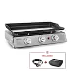 24 in. 3-Burner Portable Table Top Propane Gas Grill Griddle in Black