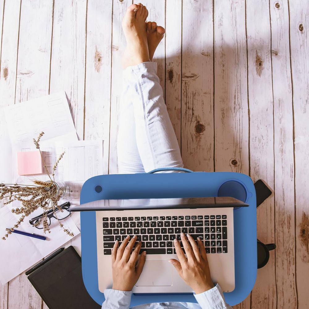 Blue Plastic Laptop Lap Desk with LED Light and Cushion
