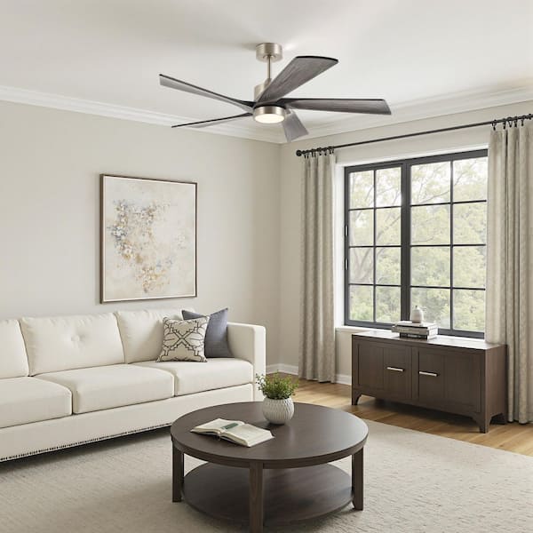 52 in. 5-Blade Indoor Gray Oak Modern Standard Ceiling Fan with LED Light Solid Wood Blades