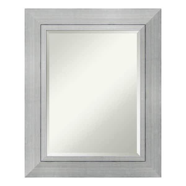 Amanti Art Romano Silver 25.25 in. x 31.25 in. Beveled Rectangle Wood Framed Bathroom Wall Mirror in Silver