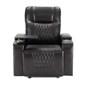 Black PU Power Motion Recliner with USB Charging Port Hidden Storage Convenient Cup Holders, 360° Swivel Tray Table