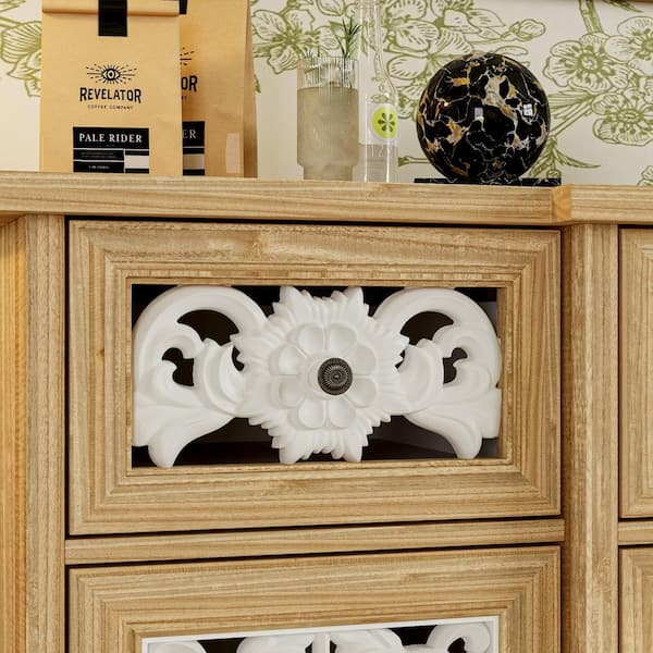 FUFU&GAGA Light Oak 35.4 in. Accent Storage Cabinet with 6 Shelves