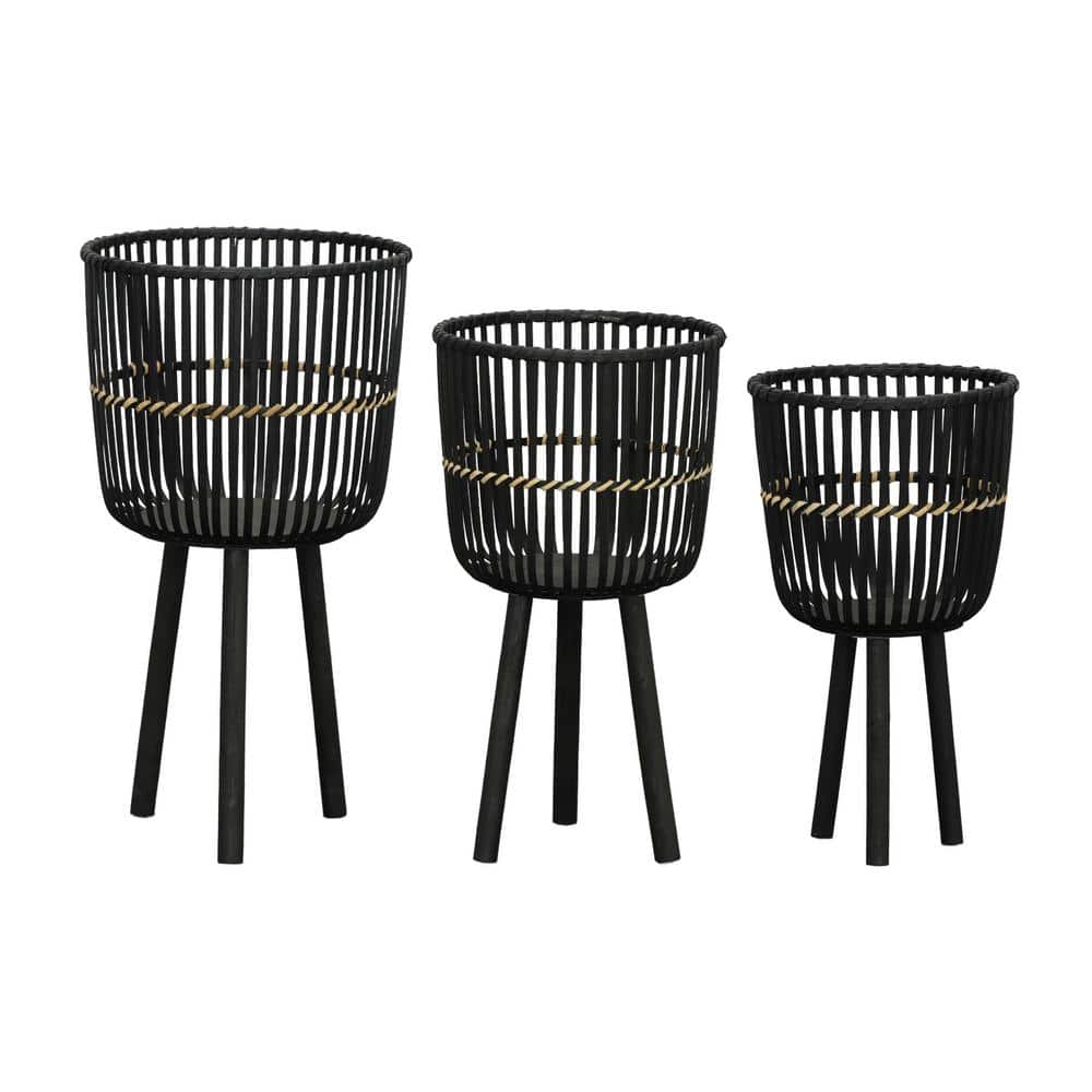 11/13/15 in. x 11/13/15 in. x 19/23/27 in. Bamboo Footed Raised Beds Planters Black (3-Pack), Black price history on PriceWatchPro