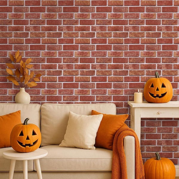 10-Pack 12 in. x 12 in. Vintage Red 3D Faux Brick Wall Panel, Peel and Stick PVC Brick Paneling, Brick Backsplash