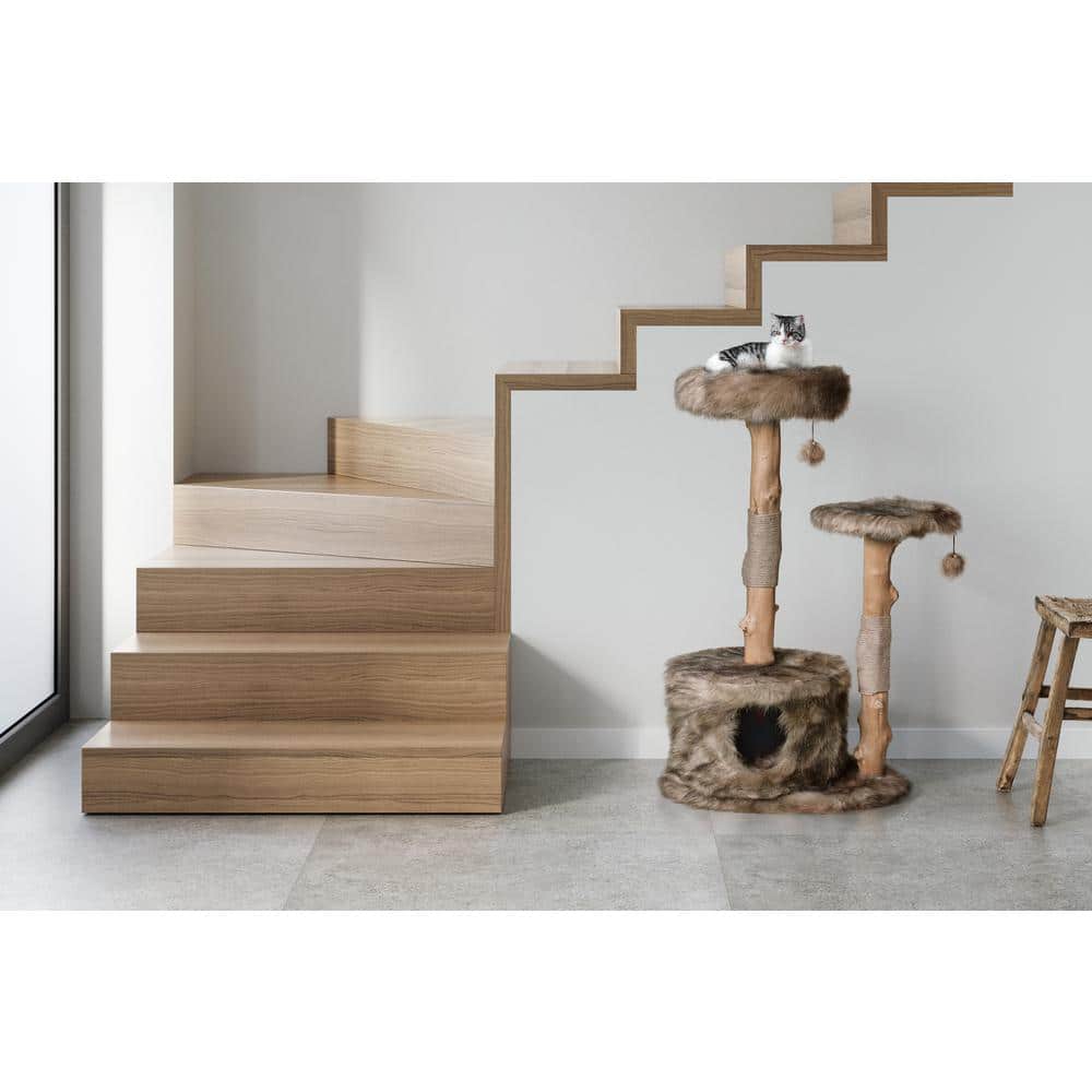 Alba 43" Brown and Gray Wooden Cat Tree with Plush Perches