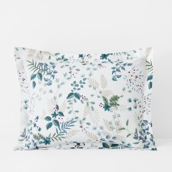 The Company Store Company Cotton White Multi Verde Floral Flannel King Sham