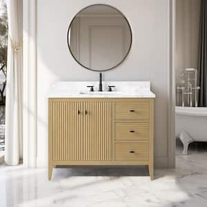 42 in. W x 22 in D x 38 in. H Single Sink Bath Vanity Cabinet in Linear Natural Oak with White Engineered Marble Top