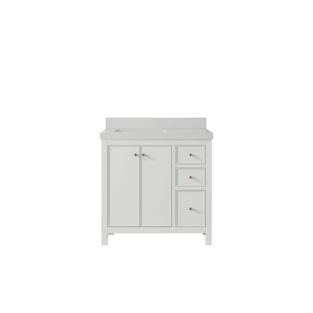 Chicago 36 in. Left Offset Sink Freestanding White Bath Vanity with Carrara Qt. Top Unassembled price history on PriceWatchPro